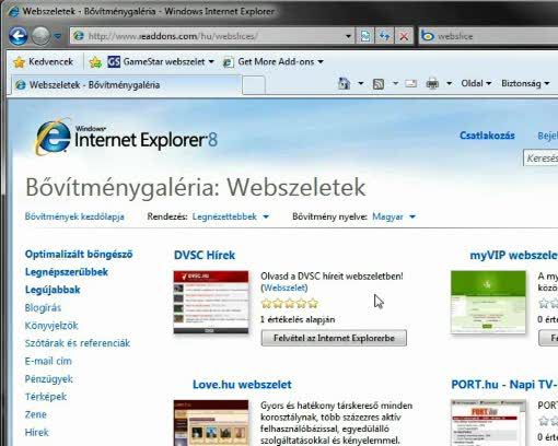 Internet Explorer 8 Webszelet webslice telep t s s 